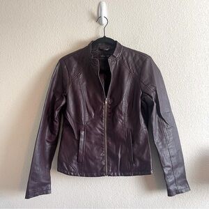 Baccini Deep Purple Faux Leather Moto Jacket Lined Women's Size Small